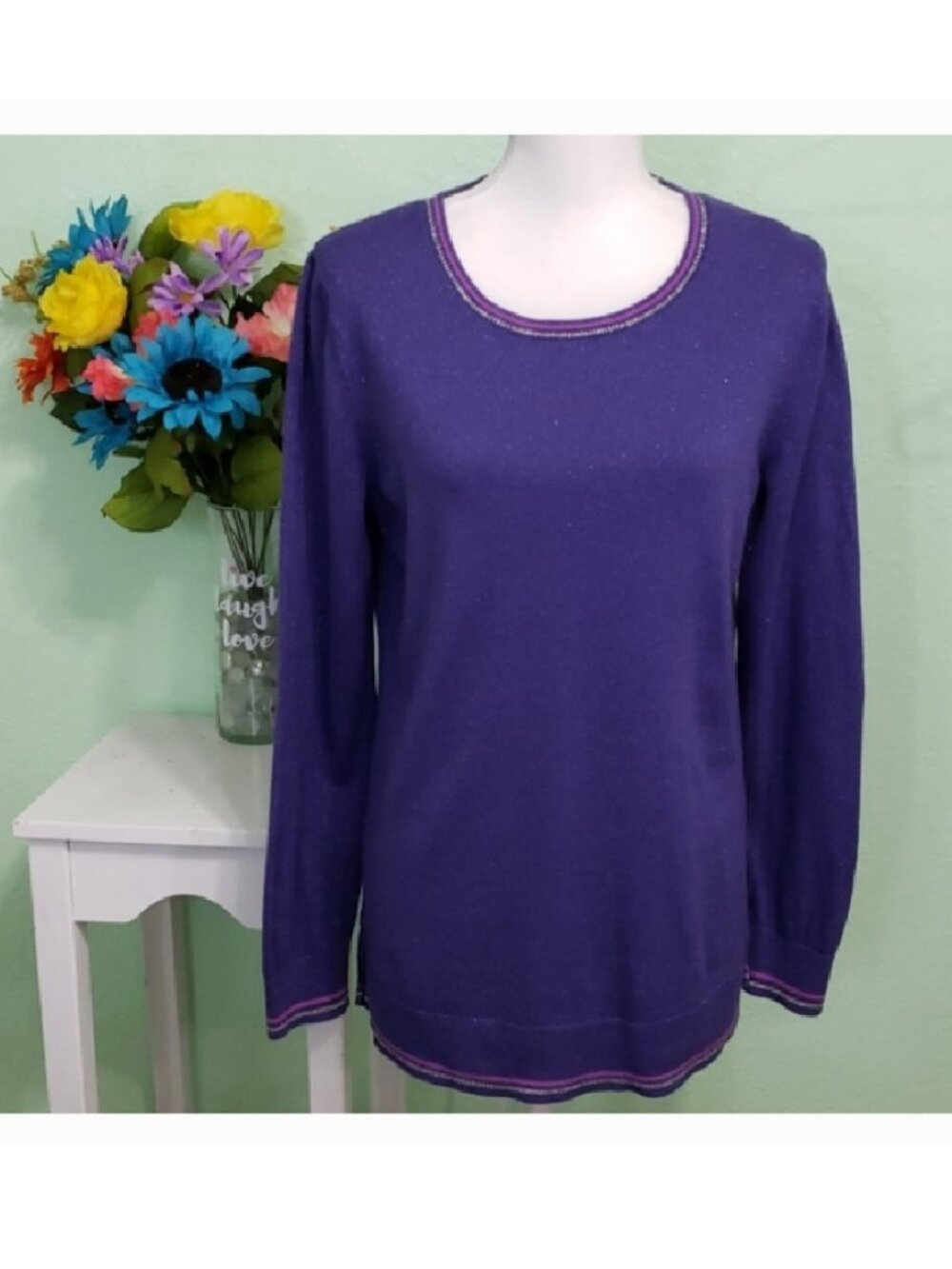 OLD NAVY Glitzy Purple Sweater Long Sleeve Lightweight Fancy Edge Detail Size L